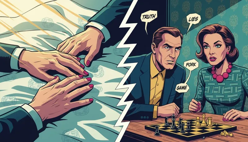 A symbolic image contrasting two forms of intimacy, representing the difference in pillow talk vs deep conversation. One side shows gentle touch on sheets, the other shows focused discussion over coffee. filename: pillow-talk-vs-deep-conversation-bestie-ai.webp