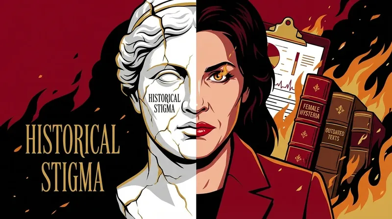 A symbolic image representing the fight against pms myths vs facts, showing a woman breaking free from the historical medical bias that dismisses severe premenstrual syndrome symptoms. filename: pms-myths-vs-facts-bestie-ai.webp