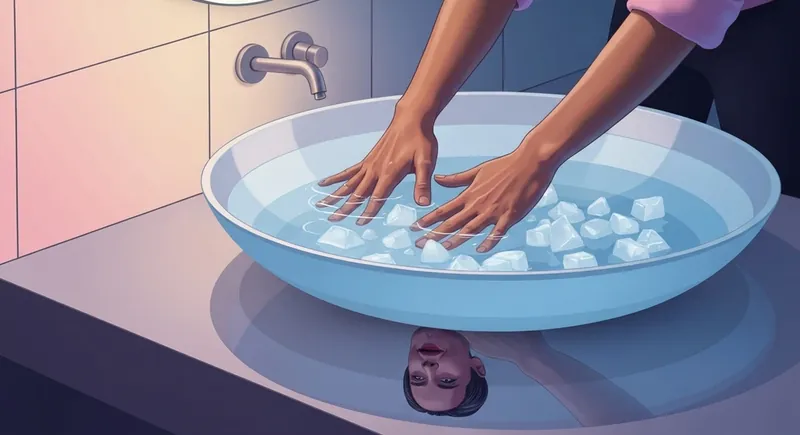 emotional-regulation-techniques-bestie-ai.webp. A person practicing physical emotional regulation techniques by using cold water to reset their nervous system during a moment of stress.