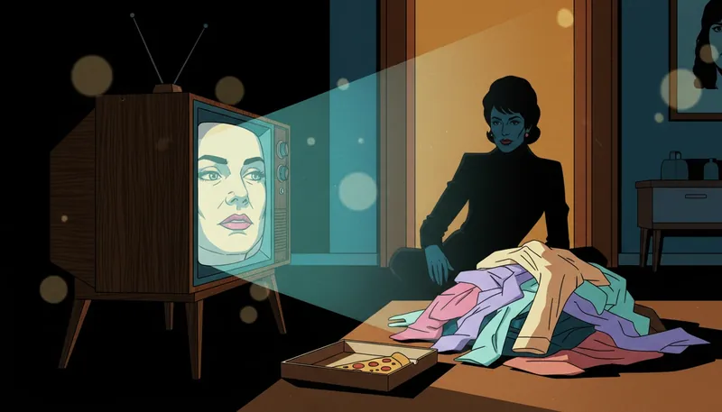 A person engaging with the psychology of nostalgia and mental health by watching retro 80s television in a dimly lit room, psychology-of-nostalgia-and-mental-health-bestie-ai.webp