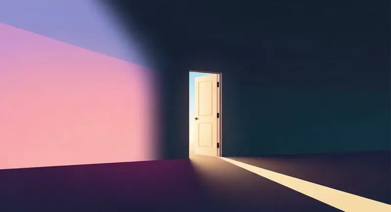 A visual metaphor for the psychology of saying no featuring a glowing doorway of clarity in a dark room-bestie-ai.webp