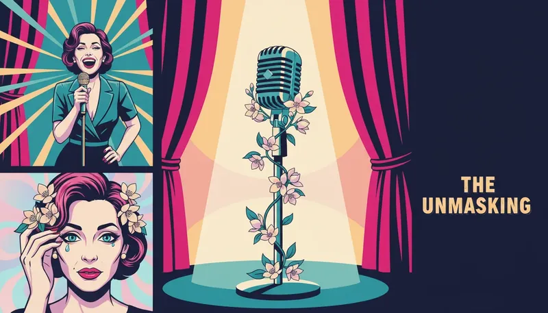 The psychology of sexual humor and intimacy represented by a microphone and white jasmine flowers on a dark stage-bestie-ai.webp