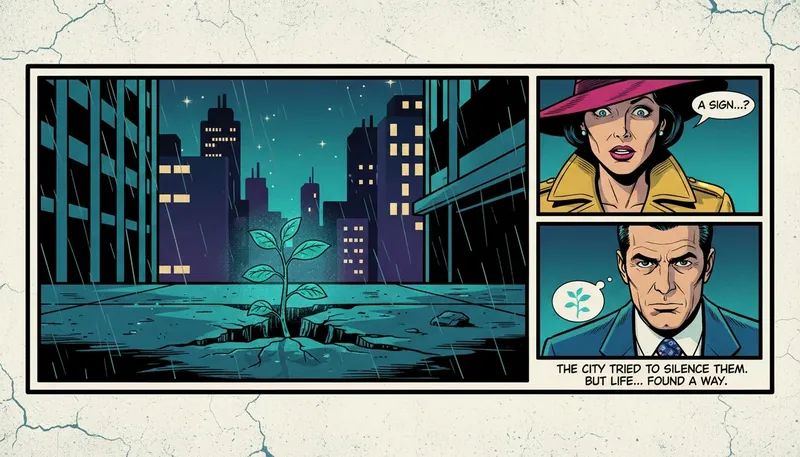 A single glowing plant breaking through concrete, a powerful visual metaphor for the resilience described by the psychology of the underdog effect. Filename: psychology-of-the-underdog-effect-bestie-ai.webp