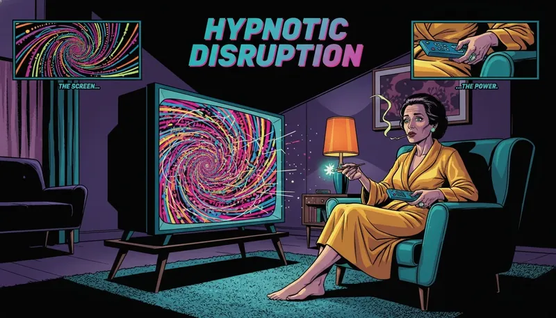 A person engrossed in a screen showing a vortex of chaos, illustrating the psychology of watching reality tv. Filename: psychology-of-watching-reality-tv-bestie-ai.webp