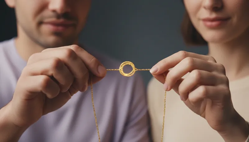 Two people carefully work together, showing how asking questions to ask about conflict resolution in a relationship can untangle complex issues. filename: questions-to-ask-about-conflict-resolution-in-a-relationship-bestie-ai.webp