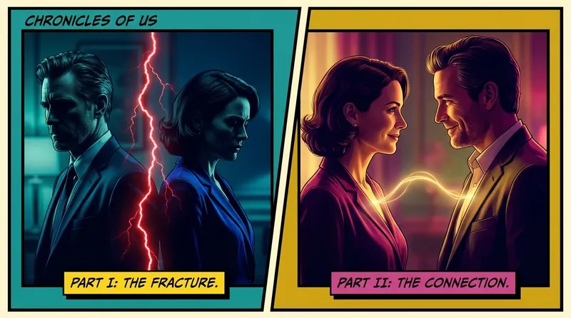 An illustration showing how reflective listening techniques in relationships transform a jagged line of conflict into a glowing thread of connection. Filename: reflective-listening-techniques-in-relationships-bestie-ai.webp