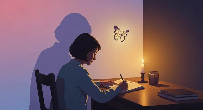 A person writing shadow work journal prompts by candlelight to discover their hidden self shadow-work-journal-prompts-bestie-ai.webp