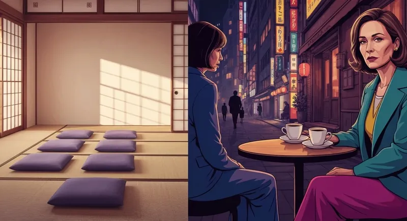 A symbolic image comparing two styles of reality TV, representing the search for shows like The Boyfriend on Netflix by contrasting a quiet, observational space with a vibrant date-night setting. Filename: shows-like-the-boyfriend-on-netflix-bestie-ai.webp