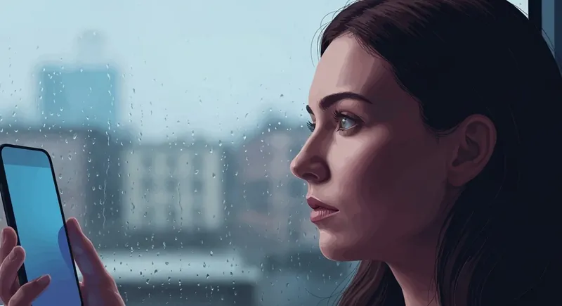 A woman thoughtfully looking out a window, illustrating the feeling of waiting and recognizing the signs of an emotionally unavailable man. signs-of-an-emotionally-unavailable-man-bestie-ai.webp