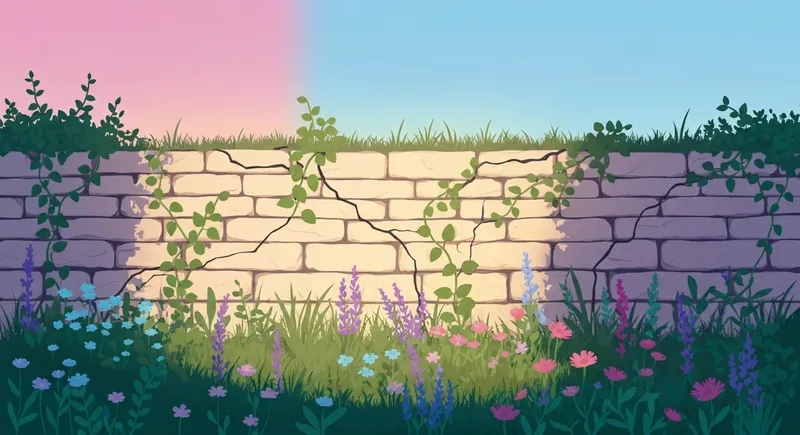 Visual metaphor for the signs of avoidant attachment healing showing flowers growing through cracks in a stone wall-bestie-ai.webp