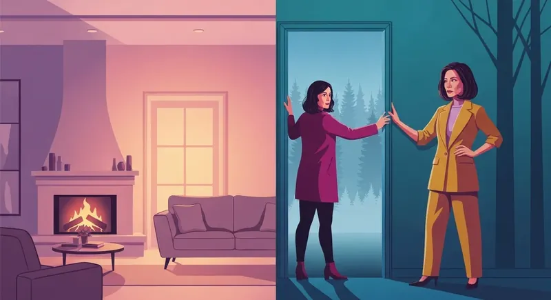 A visual representation of signs of fearful avoidant attachment showing a person caught between the warmth of intimacy and the cold safety of isolation. signs-of-fearful-avoidant-attachment-bestie-ai.webp