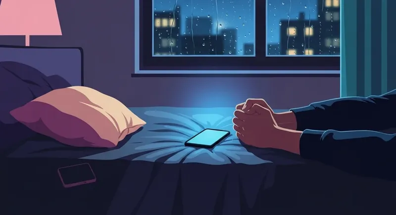 A visual representation of the anxiety caused by the early signs of push pull relationship dynamics, featuring a glowing phone in a dark, moody room. signs-of-push-pull-relationship-bestie-ai.webp