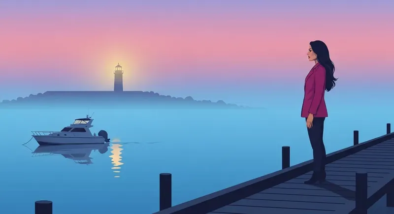 A woman observing a boat in the fog, symbolizing the confusion of space vs losing interest in a relationship-bestie-ai.webp