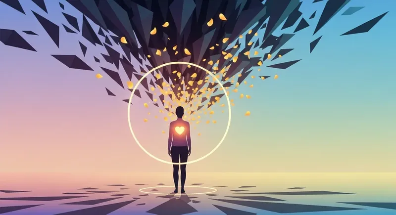 taking-things-personally-psychology-bestie-ai.webp - A conceptual representation of taking things personally psychology showing a person protected by a psychological shield that transforms criticism into peace.