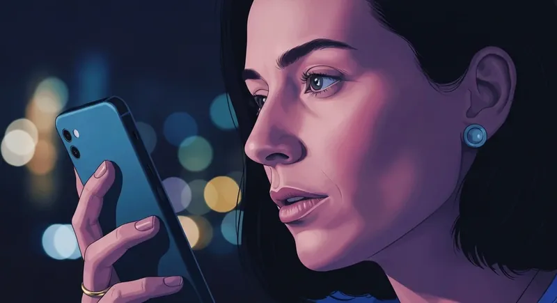 A person experiencing texting anxiety in relationships while looking at a glowing phone in a dark room, texting-anxiety-in-relationships-bestie-ai.webp