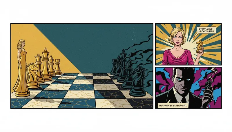 A symbolic image of a cracked chessboard representing the complexities of toxic mbti pairings, with light and shadow pieces showing the potential for unhealthy dynamics in any personality type. Filename: toxic-mbti-pairings-bestie-ai.webp