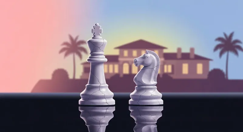 Two chess pieces on a reflective surface symbolizing the delicate nature of trust in strategic alliances in a high-stakes environment-bestie-ai.webp