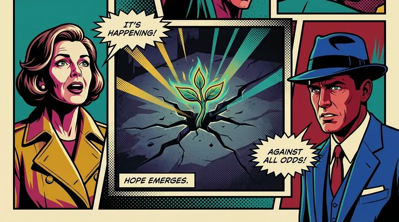 A visual metaphor for the underdog effect psychology, showing a resilient plant growing through a crack in concrete, symbolizing the power of overcoming immense challenges. underdog-effect-psychology-bestie-ai.webp