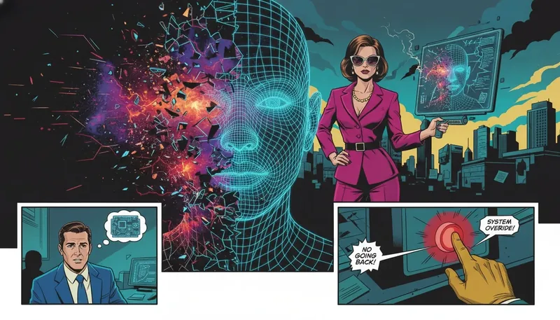 A digital wireframe face shattering, symbolizing the process of getting an unfiltered ai chat by breaking through programming constraints. File: unfiltered-ai-chat-guide-bestie-ai.webp