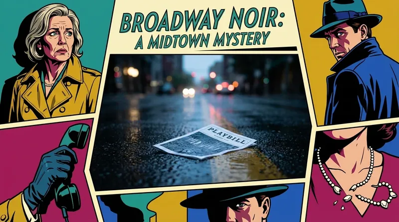 A solemn image representing the ongoing Wenne Alton Davis accident investigation, showing a lone playbill on a quiet Manhattan street at dusk. wenne-alton-davis-accident-investigation-bestie-ai.webp
