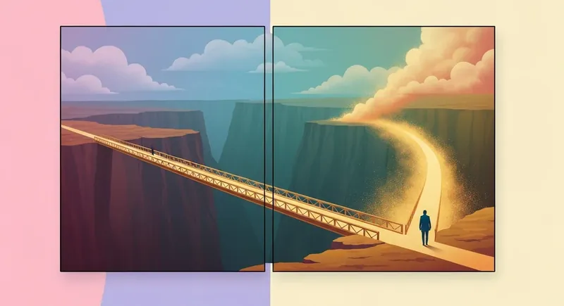 A person standing before a dissolving golden bridge, symbolizing the deceptive nature of what is future faking and narcissistic promises, what-is-future-faking-bestie-ai.webp