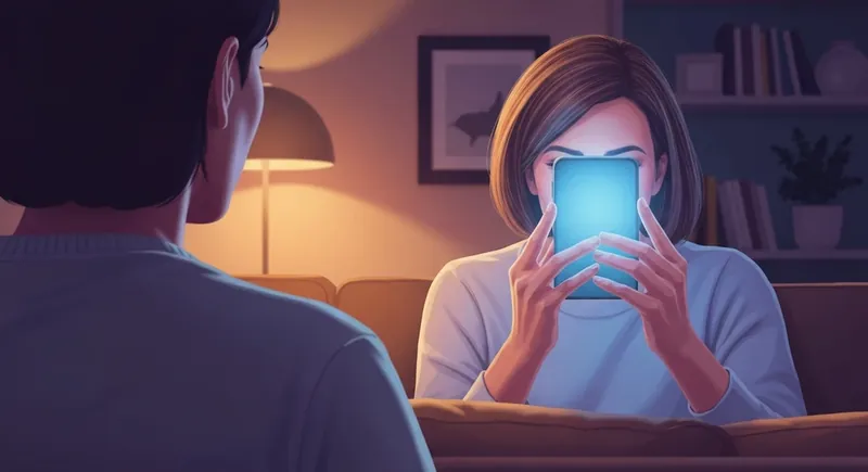 A person feeling lonely as they consider when to break up over a partner's obsession with their phone, highlighting the theme of emotional neglect. Filename: when-to-break-up-over-a-partners-obsession-bestie-ai.webp