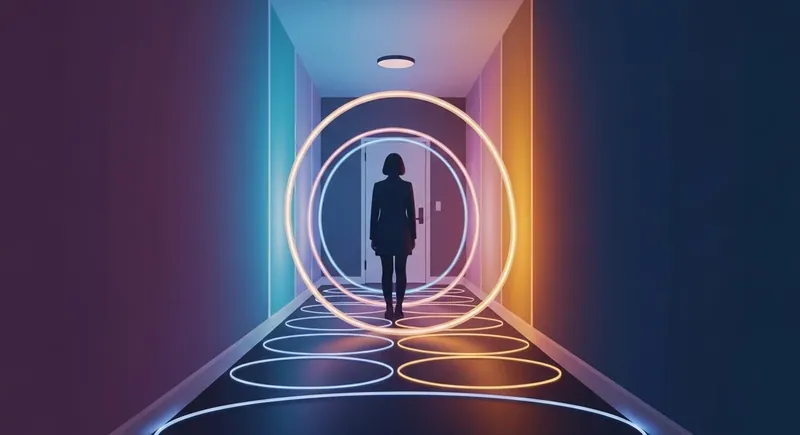 A person navigating glowing obstacles representing the habit of testing loyalty in relationships-bestie-ai.webp